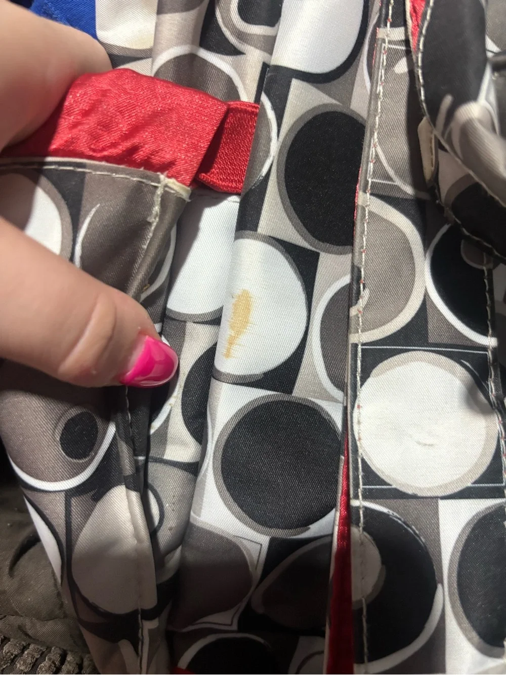 Ju-Ju-Be Women's Gray Circle Print diaper bag Backpack with Red Accents